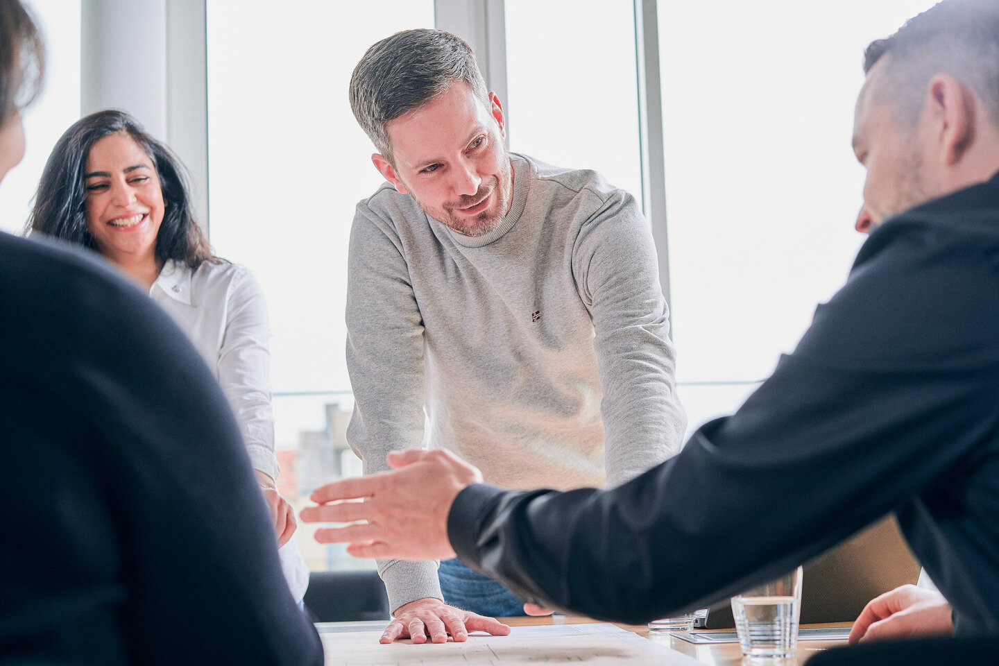Employees talking to each other