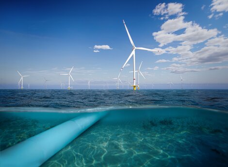 Bild einer AquaDuctus Offshore-Wasserstoff-Pipeline unter Wasser